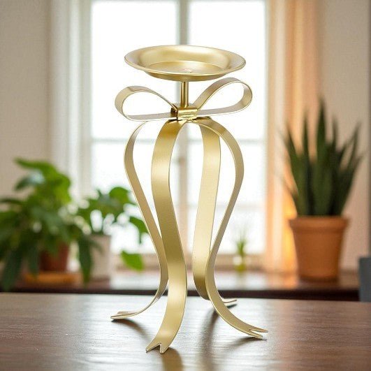 Metal Champagne Candle Holder with Bow 17 x 14 x 28cm - CANDLE HOLDERS / Lanterns - Beattys of Loughrea