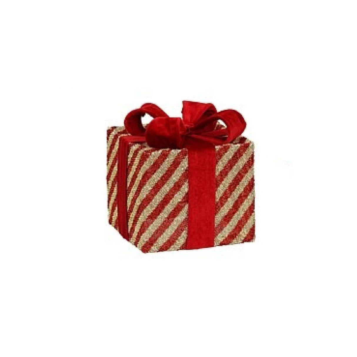 Christmas Gift Box Red Stripes 15 x 15 x 18cm - XMAS DECORATIONS - Beattys of Loughrea