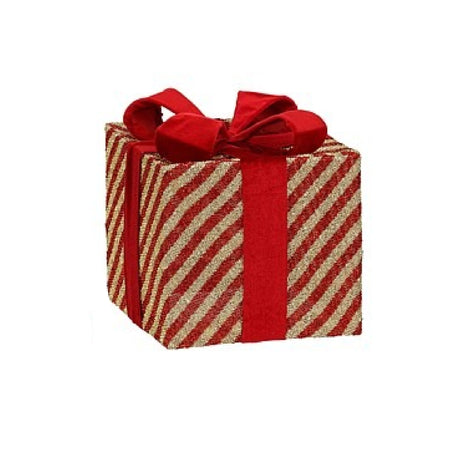 Christmas Gift Box Red Stripes 20 x 20 x 23cm - XMAS DECORATIONS - Beattys of Loughrea