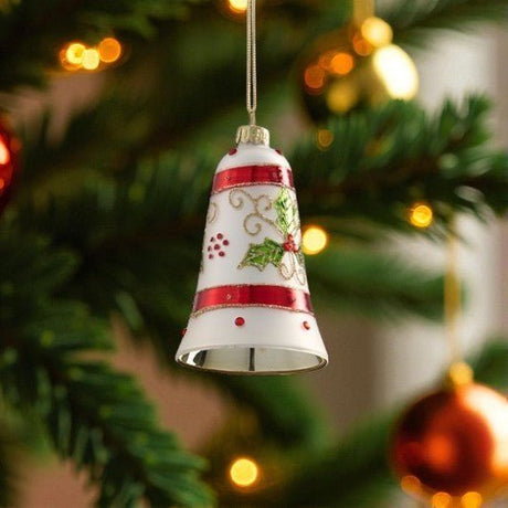 Christmas Bell Bauble White 11 x 7.5cm - XMAS BAUBLES - Beattys of Loughrea