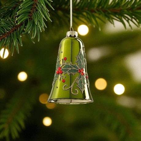 Christmas Bell Bauble Green 10 x 7.5cm - XMAS BAUBLES - Beattys of Loughrea