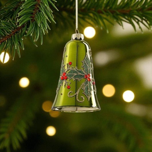 Christmas Bell Bauble Green 10 x 7.5cm - XMAS BAUBLES - Beattys of Loughrea