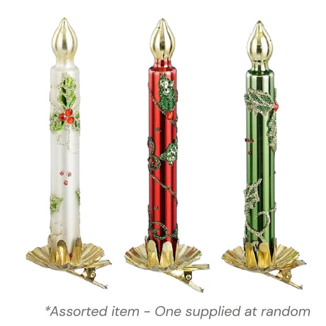 Clip Candle Tree Decoration 13.5cm Assorted - One Supplied* - XMAS BAUBLES - Beattys of Loughrea