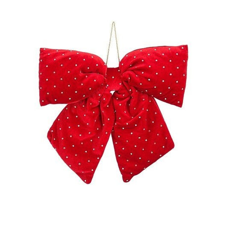 Luxury Christmas Bow Red with Gems 6 x 30 x 34cm - XMAS DECORATIONS - Beattys of Loughrea