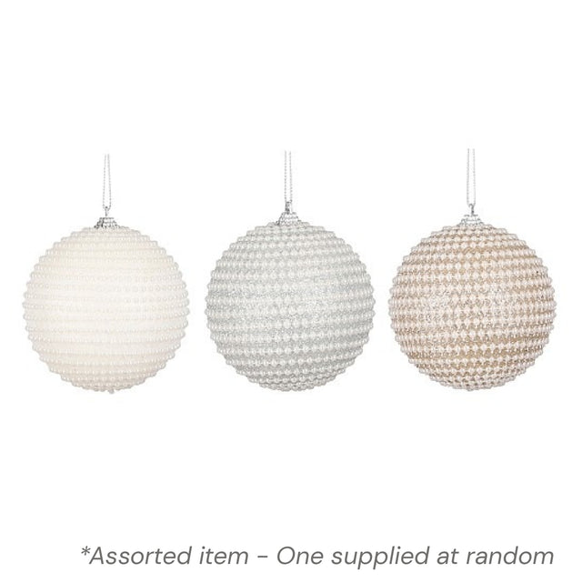 Silver Champagne Bead Effect Bauble 10 x 10cm Assorted - One Supplied* - XMAS BAUBLES - Beattys of Loughrea