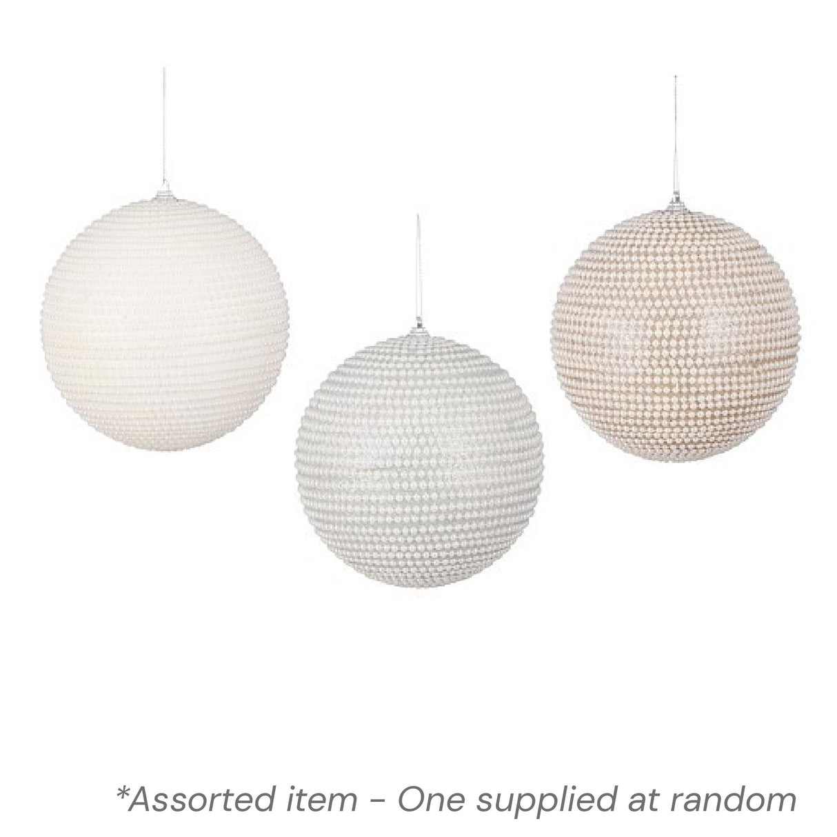 Silver Champagne Bead Effect Bauble 15 x 15cm Assorted - One Supplied* - XMAS BAUBLES - Beattys of Loughrea