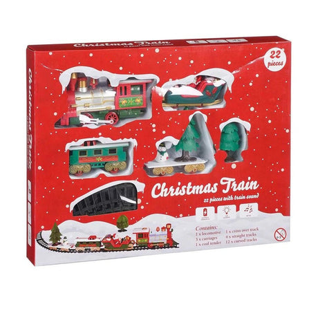 22 Pieces B/O Red Christmas Train with Train Sound - XMAS ROOM DECORATION LARGE AND LIGHT UP - Beattys of Loughrea