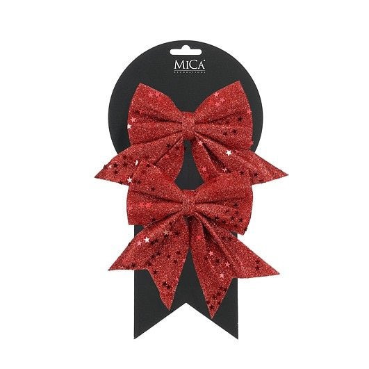2pc Christmas Bow Red 12 x 13cm - XMAS DECORATIONS - Beattys of Loughrea