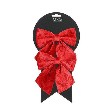 Christmas Bow Red 12 x 13cm - 2pcs - XMAS DECORATIONS - Beattys of Loughrea