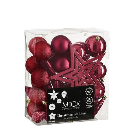 Mica Decorations 40pc Unbreakable Bauble Set Red 8cm - XMAS BAUBLES - Beattys of Loughrea