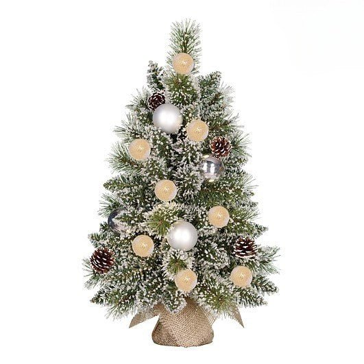 Kaprun Frosted Tree Silver Warm White 10Leds with 50 TIPS Battery Operated with timer 60cm (2ft) - XMAS TREE PRELIT & POPUP - Beattys of Loughrea