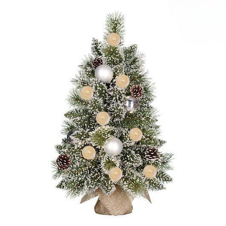 Kaprun Frosted Tree Silver Warm White 10Leds with 50 TIPS Battery Operated with timer 60cm (2ft) - XMAS TREE PRELIT & POPUP - Beattys of Loughrea