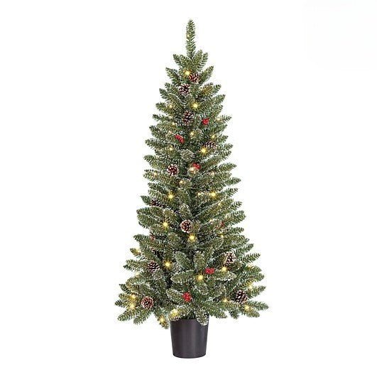 Creston Frosted Christmas Tree with 60 Warm White Leds and 200 TIPS Battery Operated with timer 120cm (4ft) - XMAS TREE PRELIT & POPUP - Beattys of Loughrea