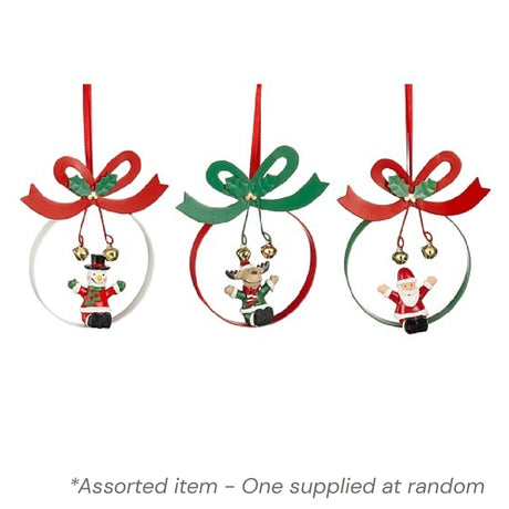 Circle with Bow Bauble 11cm Assorted - One Supplied* - XMAS HANGING DECOS - Beattys of Loughrea