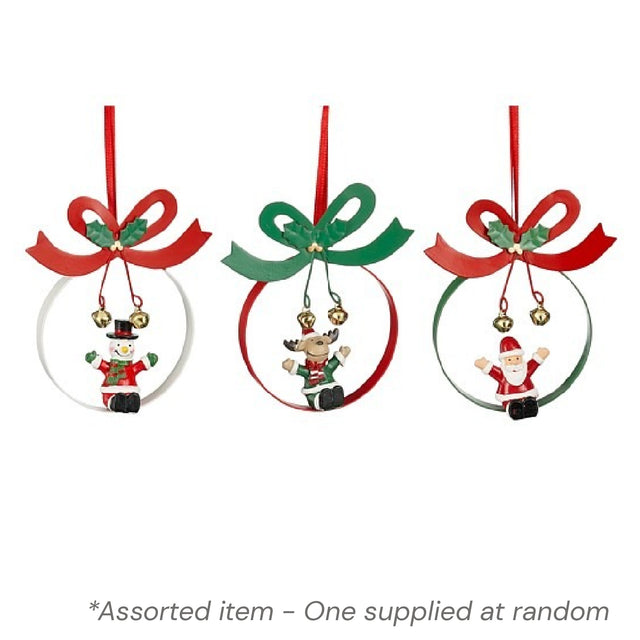 Circle with Bow Bauble 11cm Assorted - One Supplied* - XMAS HANGING DECOS - Beattys of Loughrea