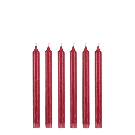 Mica Decorations 6pc Dinner Candle Stearin Dark Red 25 x 2.2cm - CANDLES - Beattys of Loughrea