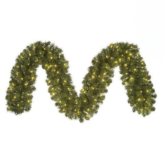 Limber 9ft Outdoor Green Garland with 100 Warm White/Multicolour LEDs, 220 Tips, Timer & Remote Dimmer - XMAS LIGHTED OUTDOOR DECOS - Beattys of Loughrea