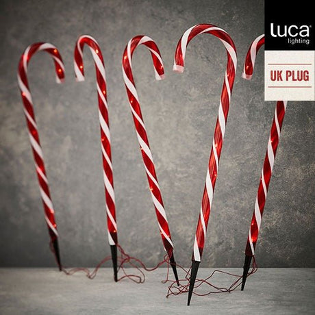 Luca Lighting Set of 5 Candy Canes Stake Lights - XMAS ROOM DECORATION LARGE AND LIGHT UP - Beattys of Loughrea