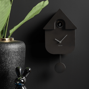 Wall Clock Modern Cuckoo Metallic Dark Grey - CLOCKS - Beattys of Loughrea