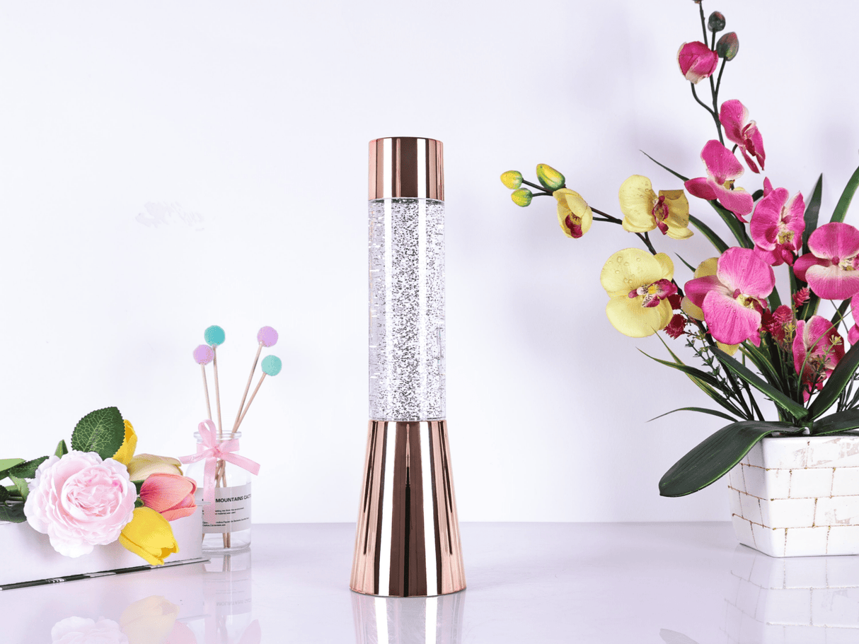 Rose Gold Metallic Glitter Lamp - TABLE/BEDSIDE LAMPS - Beattys of Loughrea