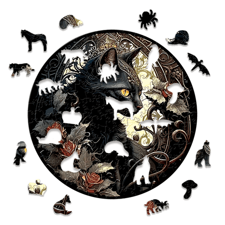 Wooden Puzzle Round 150pcs - Black Cat - JIGSAWS - Beattys of Loughrea