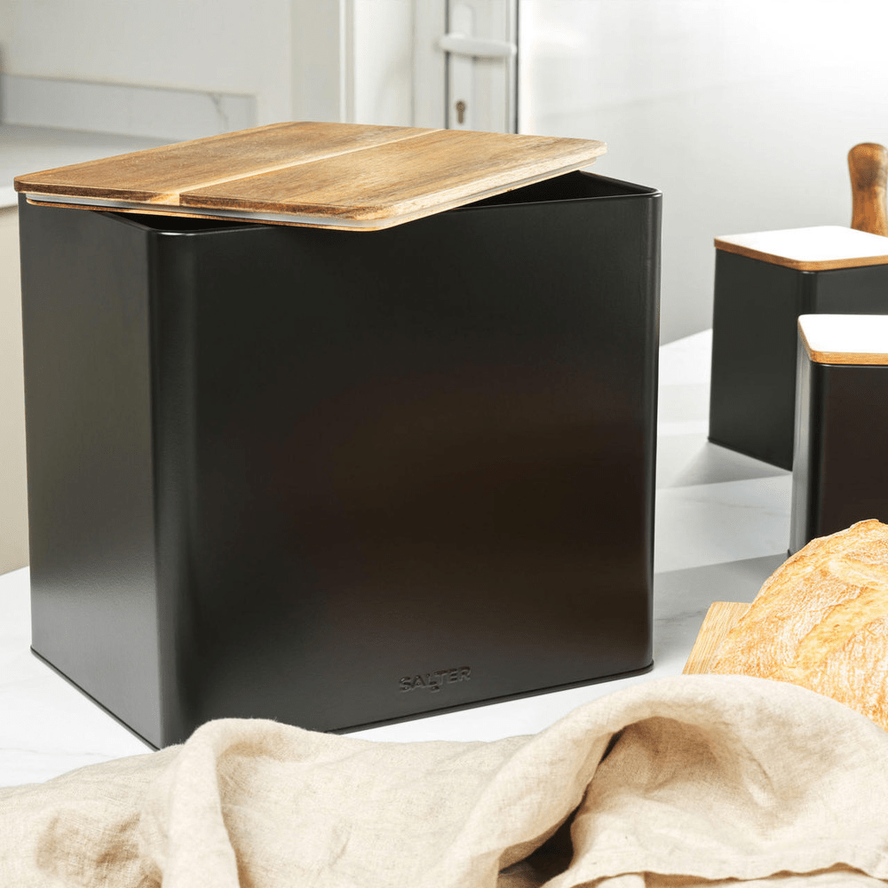 Salter Toronto Bread Bin – Black/Wooden - ENAMELWARE/JARS/TRAYS - Beattys of Loughrea