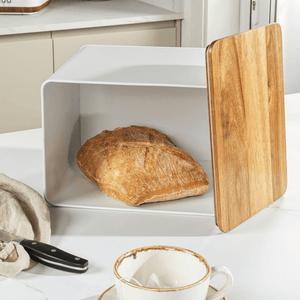Salter Toronto Bread Bin – White/Wooden - ENAMELWARE/JARS/TRAYS - Beattys of Loughrea