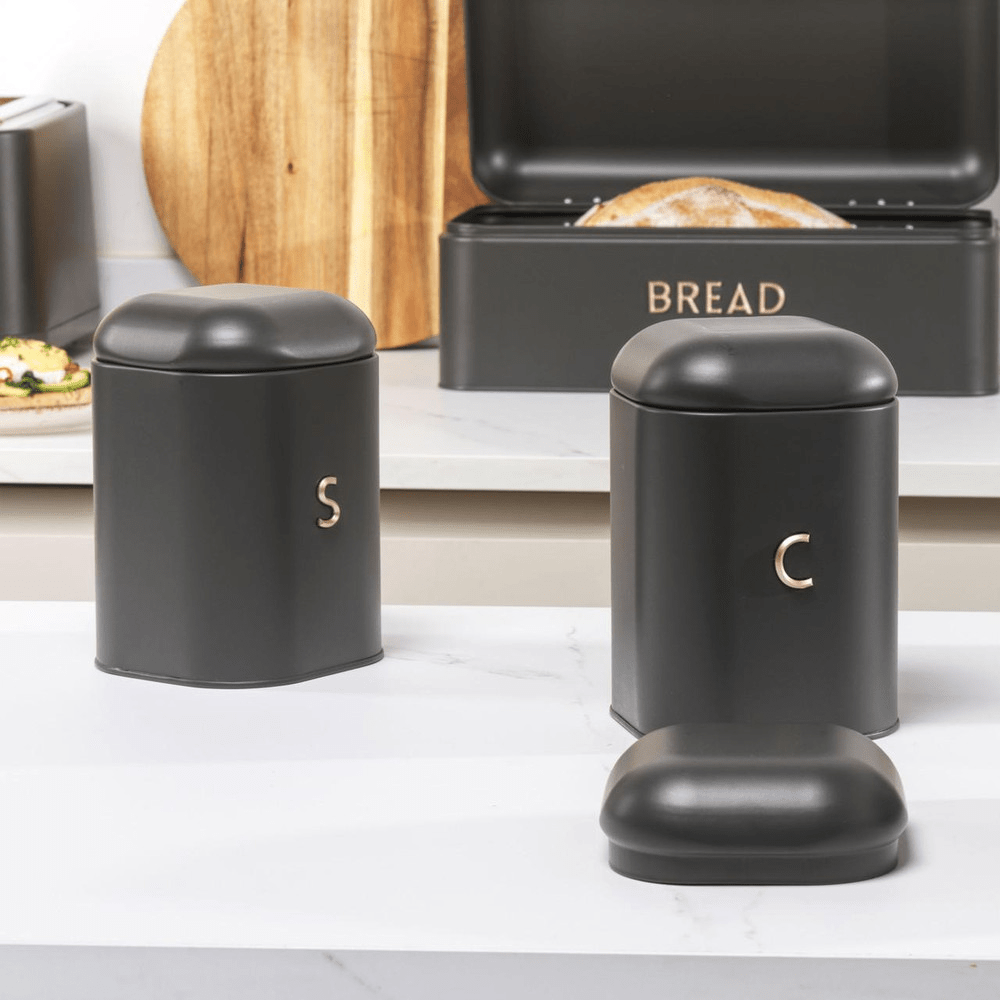 Salter Pebble 4 - Piece Bread Bin & Canister Set - Charcoal - ENAMELWARE/JARS/TRAYS - Beattys of Loughrea
