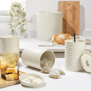 Russell Hobbs Ribbed 4 - Piece Countertop Set - Cream - ENAMELWARE/JARS/TRAYS - Beattys of Loughrea