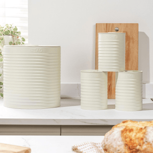 Russell Hobbs Ribbed 4 - Piece Countertop Set - Cream - ENAMELWARE/JARS/TRAYS - Beattys of Loughrea