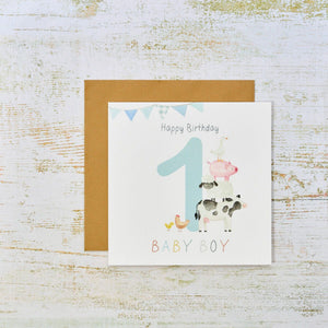 R13 HAPPY 1ST BIRTHDAY BABY BOY MINI FARM ANIMALS ARD 4MF212