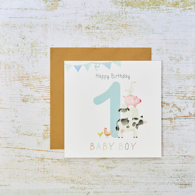 R13 HAPPY 1ST BIRTHDAY BABY BOY MINI FARM ANIMALS ARD 4MF212