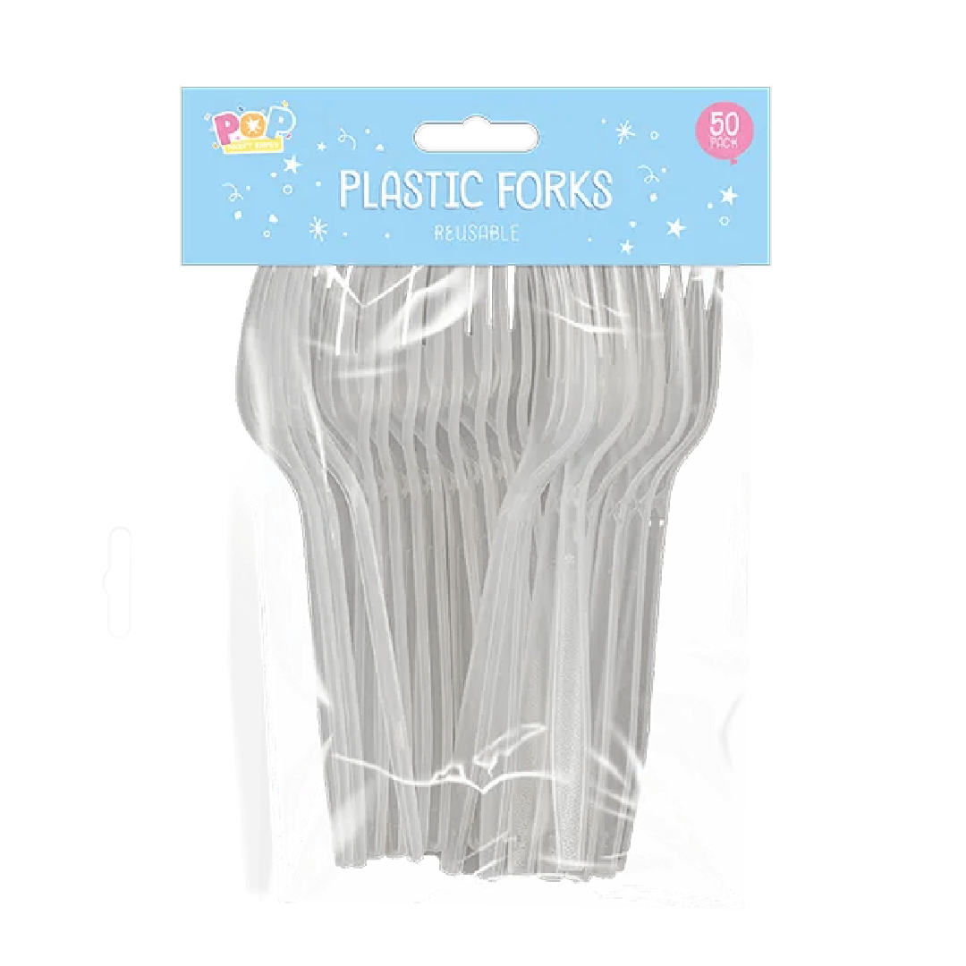 Pop Reusable Plastic Forks 50pk - BBQ FUEL BBQ TOOLS, ACCESSORIES , TENT PEGS - Beattys of Loughrea