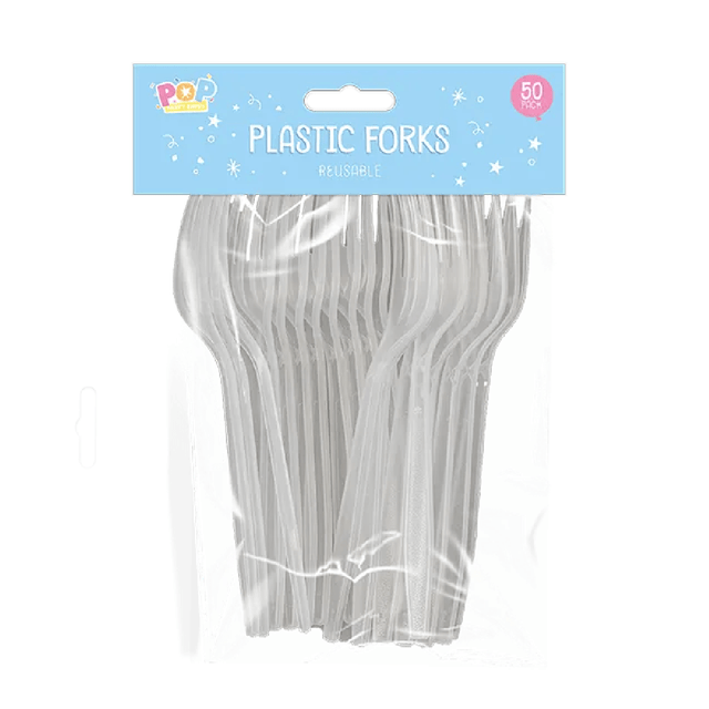 Pop Reusable Plastic Forks 50pk - BBQ FUEL BBQ TOOLS, ACCESSORIES , TENT PEGS - Beattys of Loughrea