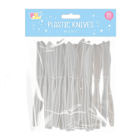 Pop Reusable Plastic Knives 50pk - BBQ FUEL BBQ TOOLS, ACCESSORIES , TENT PEGS - Beattys of Loughrea