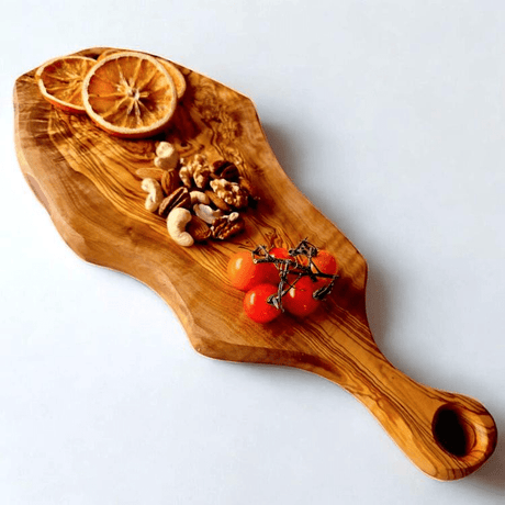 Olive Wood Cutting Board with Round Handle 40cm - WOODEN KITCHENWARE /ACCESSORIES - Beattys of Loughrea