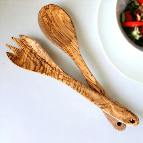 Olive Wood Salad Servers 35cm - CUTLERY/KNIFE SET/BLOCK - Beattys of Loughrea