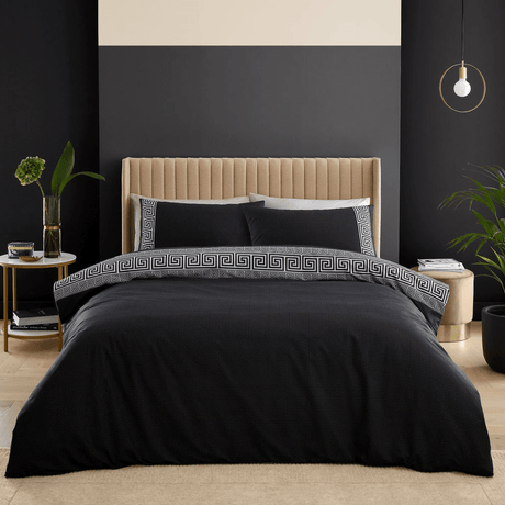 Catherine Lansfield Artemis Black Greek Key Duvet Set - Single - DUVET COVERS - Beattys of Loughrea