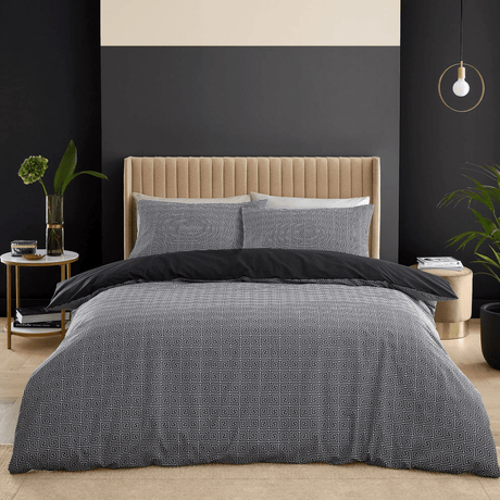 Catherine Lansfield Artemis Black Greek Key Duvet Set - Single - DUVET COVERS - Beattys of Loughrea