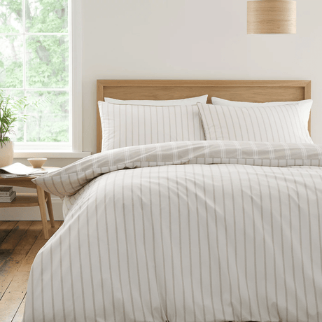 Bianca 200 Thread Count Ashford Stripe Natural Duvet Set - Superking - DUVET COVERS - Beattys of Loughrea