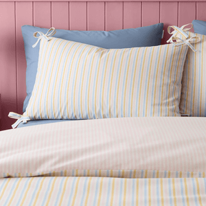 Catherine Lansfield Brighton Stripe Bow Trim Duvet Cover Set - Single - DUVET COVERS - Beattys of Loughrea