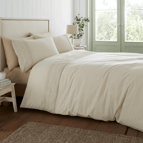 Catherine Lansfield Broderie Anglaise Cream Duvet Cover Set - Superking - DUVET COVERS - Beattys of Loughrea
