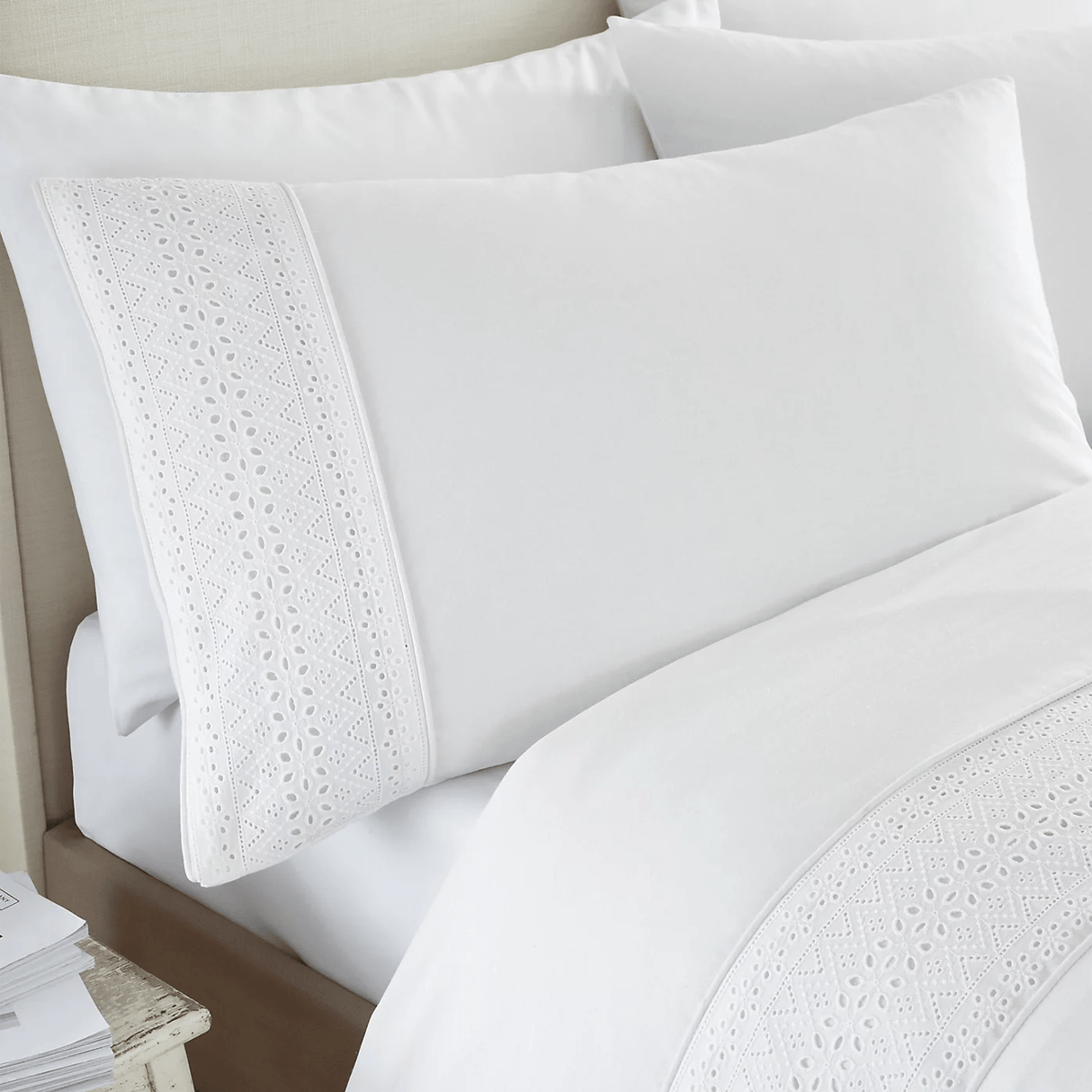 Catherine Lansfield Broderie Anglaise White Duvet Cover Set - Superking - DUVET COVERS - Beattys of Loughrea