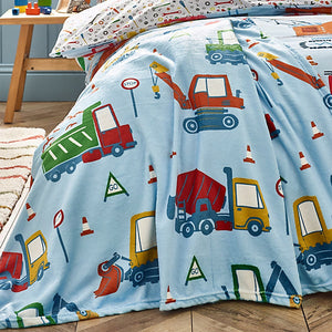Catherine Lansfield Kids Digger Dreams Cosy Fleece 130 x 170cm Blanket Throw Blue