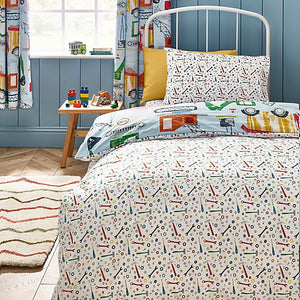 Catherine Lansfield Kids Digger Dreams Reversible Single Duvet Cover Set with Pillowcase Blue - DUVET COVERS - Beattys of Loughrea