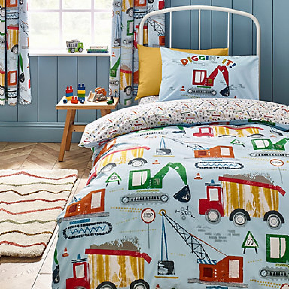 Catherine Lansfield Kids Digger Dreams Single Fitted Sheet Blue