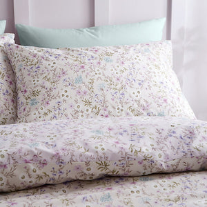 Bianca Fine Linens Ditsy Floral 200 Thread Count Cotton Reversible Super King Duvet Cover Set with Pillowcase Lilac