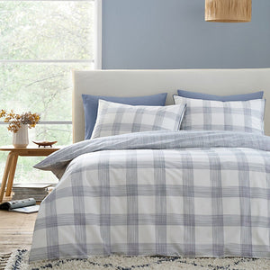 Bianca Fine Linens Marlow Check 200 Thread Count Cotton Percale Reversible King Duvet Cover Set with Pillowcases Blue - DUVET COVERS - Beattys of Loughrea