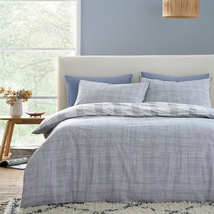 Bianca Fine Linens Marlow Check 200 Thread Count Cotton Percale Reversible King Duvet Cover Set with Pillowcases Blue - DUVET COVERS - Beattys of Loughrea