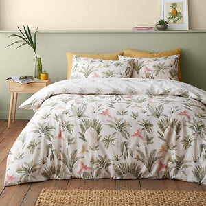 Catherine Lansfield Paradiso Palm Reversible Single Duvet Cover Set with Pillowcase Natural - DUVET COVERS - Beattys of Loughrea